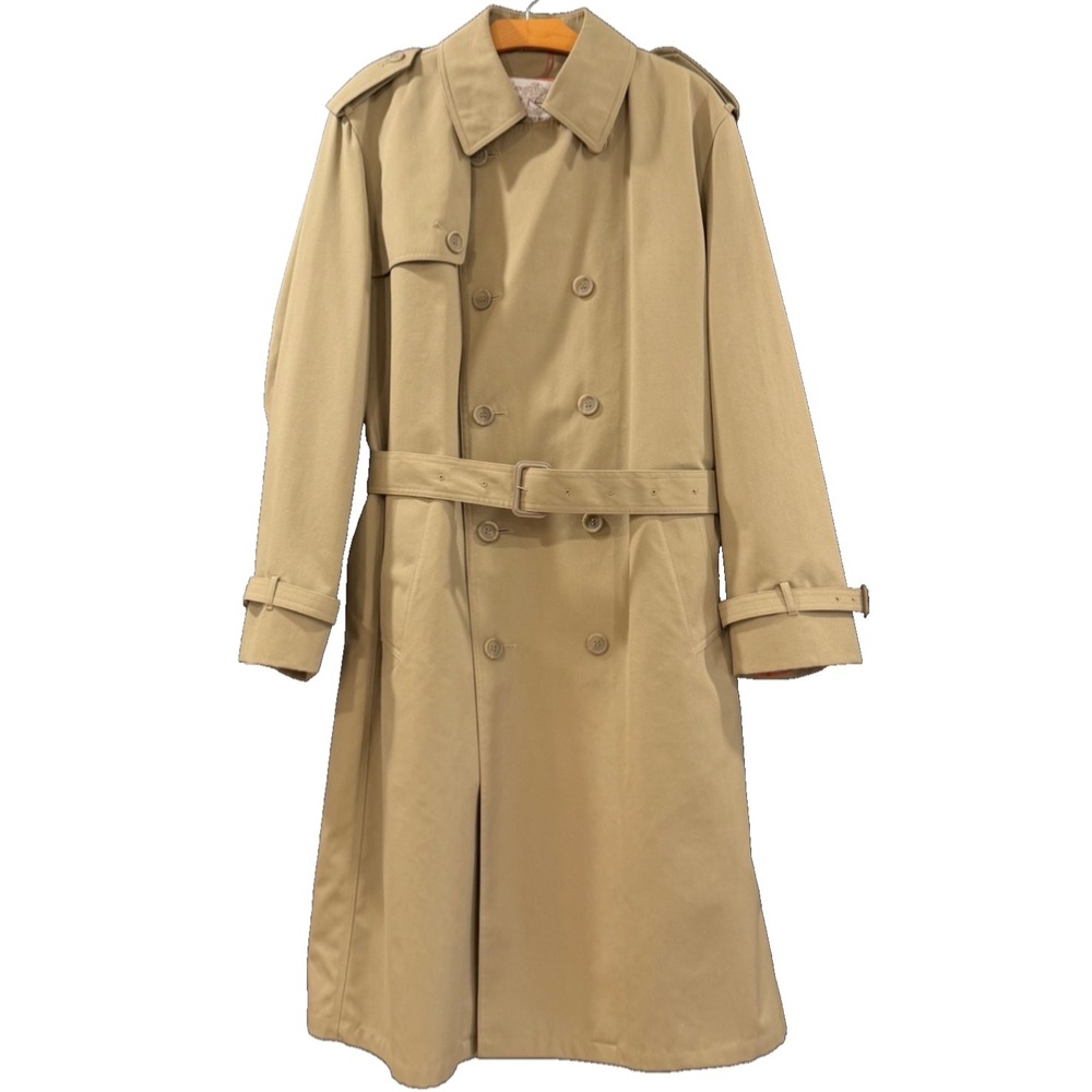 Oleg Cassini Trench Coat Men 42 Long Vintage Tan Belted Lined Classic Rain Coat